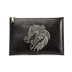 Handmade Leather Mens Cool Embroidery Wallet Zipper Clutch Wristlet Wallet for Men