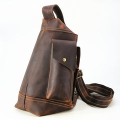 Genuine Leather Mens Cool Chest Bag Sling Bag Crossbody Bag Travel Bag Hiking Bag for men