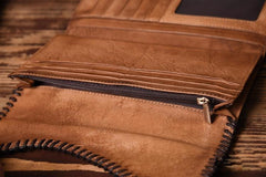Handmade Leather Mens Cool Long Leather Wallet Trifold Clutch Wallet for Men - iwalletsmen