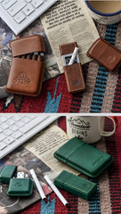 Cool Mens Green Leather Portable Ashtray Travel Ashtray Pocket Ashtray Lighter for Men - iwalletsmen