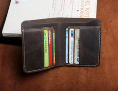 Handmade Leather Mens Cool Slim Leather Wallet Men Small Wallets Bifold for Men