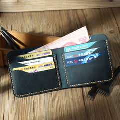Handmade Slim Black Leather Mens Billfold Wallet Personalize Bifold Small Wallets for Men - iwalletsmen