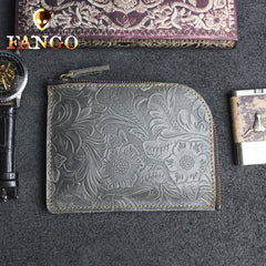 Handmade Leather Floral Mens Front Pocket Wallet Cool Slim Leather Wallet Men billfold Wallets Bifold for Men