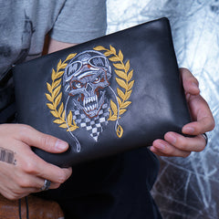 Handmade Leather Mens Clutch Cool Slim Wallet Zipper Clutch Wristlet Wallet for Men - iwalletsmen