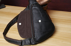 Black sling bag crossbody Small Black Leather Chest Bag Sling Bag Mens Small Crossbody Sling Bag Leather One Strap Backpack