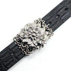 Handmade Leather Genuine Lotus Flower Mens Cool Men Biker Trucker Leather Belt