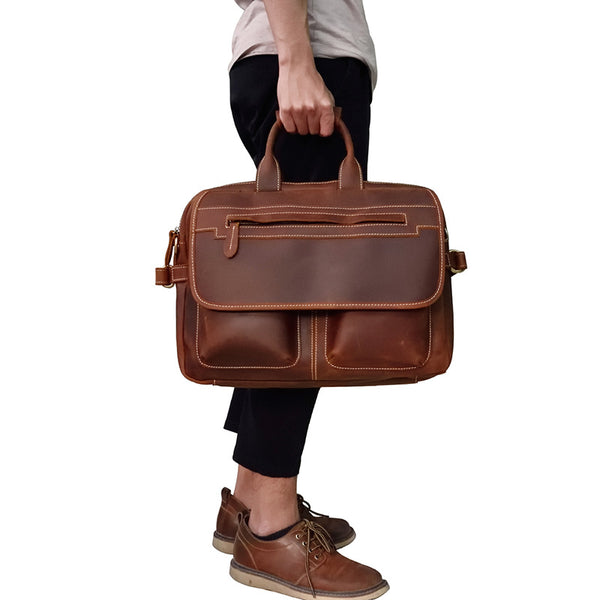 Vintage Cool Leather Briefcase Handbag Business Briefecases Shoulder Bag for men - iwalletsmen