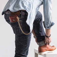 Handmade Mens Cool Leather Chain Wallet Biker Trucker Wallet with Chain for Men - iwalletsmen