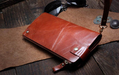 Genuine Leather Mens Cool Long Leather Wallet Card Wallet Clutch Wristlet Wallet for Men