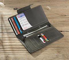 Handmade Leather Mens Travel Wallet Passport Leather Wallet Long Phone Wallets for Men