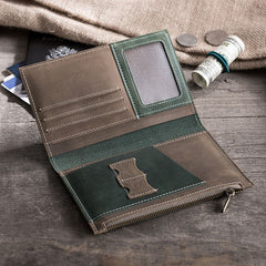 Handmade Leather Mens Travel Wallet Passport Leather Wallet billfold Long Wallets for Men