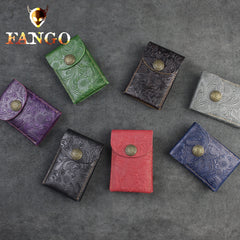 Handmade Leather Floral Mens Cool billfold Wallet Card Holder Small Card Slim Wallets for Men