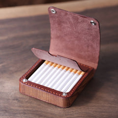 Handmade Wooden Coffee Leather Mens 10pcs Cigarette Case Cool Custom Cigarette Holder for Men - iwalletsmen