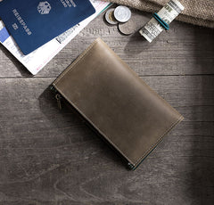 Handmade Leather Mens Travel Wallet Passport Leather Wallet billfold Long Wallets for Men