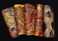 Handmade Leather Tooled Thunder God Mens Chain Biker Wallet Cool Leather Wallet With Chain Wallets for Men