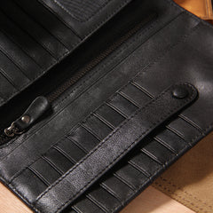 Cool Men long Leather Wallet Black Multi Cards Wallet for Men