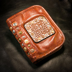 Handmade Leather Mens Chain Biker Wallet Cool Leather Wallet Long Phone Wallets for Men