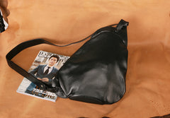 Black Leather Mens Sling Bag Sling Shoulder Bag Sling Backpack for men - iwalletsmen