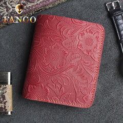 Handmade Leather Floral Mens Cool Slim Leather Wallet Men billfold Wallets Bifold for Men