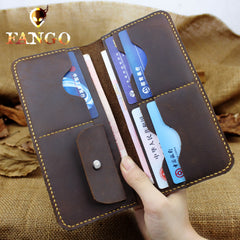 Handmade Leather Mens Cool Travel Long Wallet Card Holder Card Slim Clutch Wallets for Men