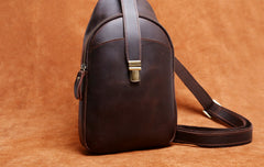 Handmade Leather Mens Cool Chest Bag Sling Bag Crossbody Bag Travel Bag Hiking Bag for men