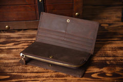Handmade Leather Mens Cool Long Leather Wallet Cards Clutch Wallet for Men