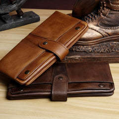 Handmade Leather Mens Cool Long Leather Wallet Card Wallet Clutch Wristlet Wallet for Men