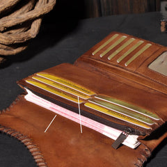 Handmade Leather Mens Cool Long Leather Wallet Trifold Clutch Wallet for Men - iwalletsmen
