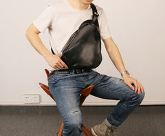 Black Leather Mens Sling Bag Sling Shoulder Bag Sling Backpack for men - iwalletsmen