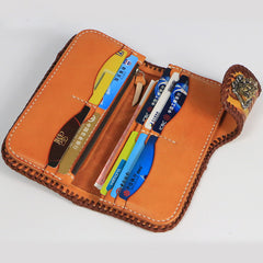 Handmade Mens Tooled God Mahakala Leather Chain Wallet Biker Trucker Wallet with Chain - iwalletsmen