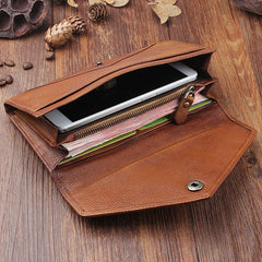 Handmade Leather Mens Cool Long Leather Wallet Bifold Envelope Clutch Wallet for Men - iwalletsmen