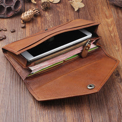 Handmade Leather Mens Cool Long Leather Wallet Bifold Envelope Clutch Wallet for Men