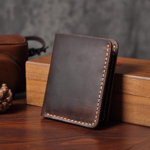 Handmade Leather Mens Cool Slim Leather Wallet Men Small Wallets Bifold for Men - iwalletsmen