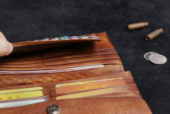 Handmade Leather Mens Cool Long Leather Wallet Card Wallet Clutch Wristlet Wallet for Men