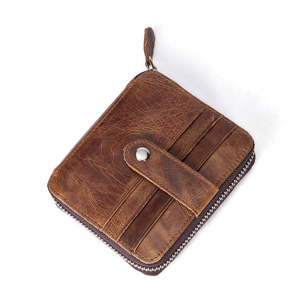 Cool Leather Small Slim Zipper Wallet billfold Wallet Card Wallets For Men - iwalletsmen