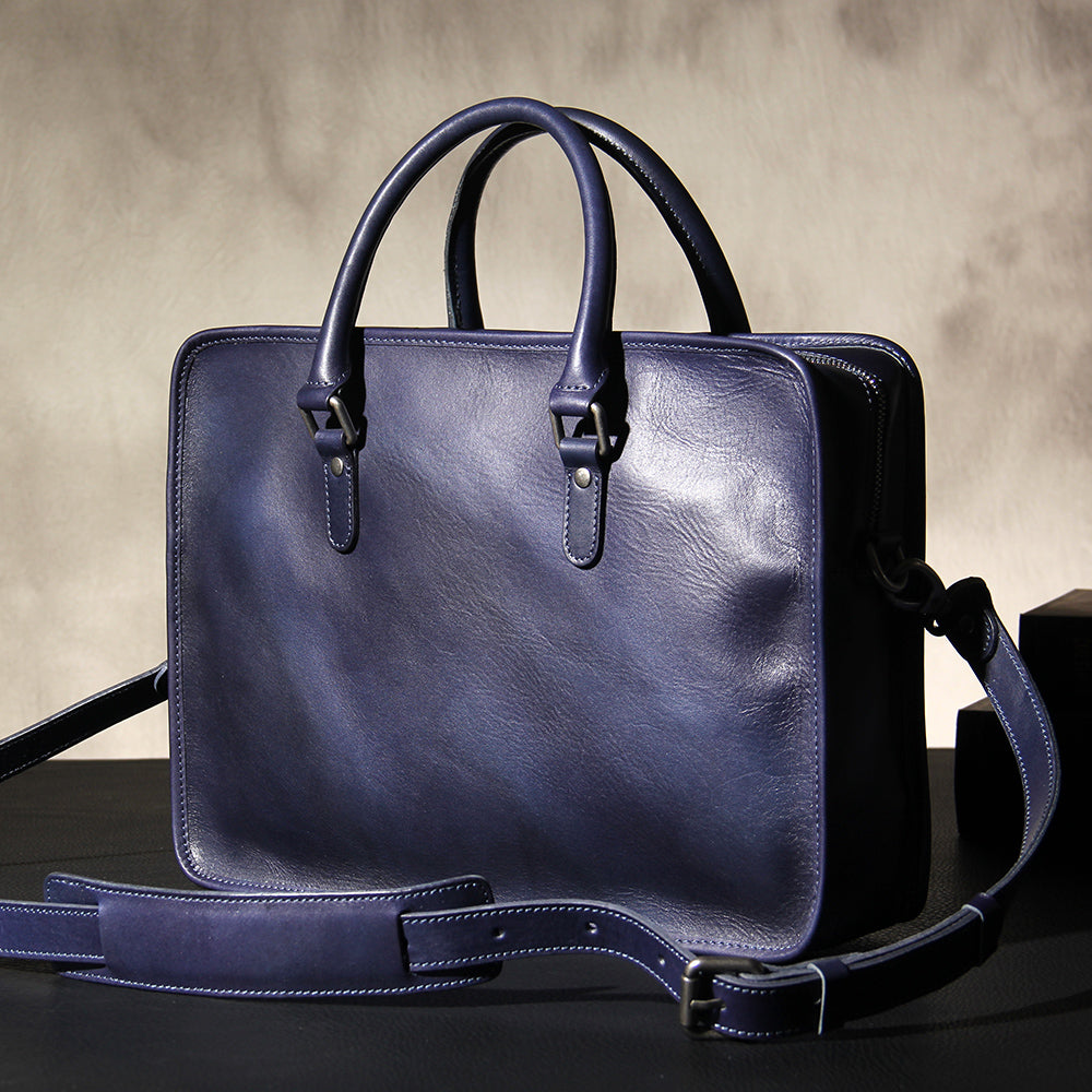Leather Mens Blue Briefcase Shoulder Bag Handbag Work Bag Laptop Bag Business Bag for Men