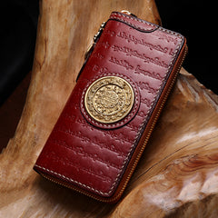 Handmade Leather Mens Chain Tibetan Biker Wallet Cool Leather Wallet Long Phone Wallets for Men