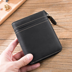 Handmade Leather Mens Cool Slim Leather Zipper Wallet Men Small Wallets Bifold for Men