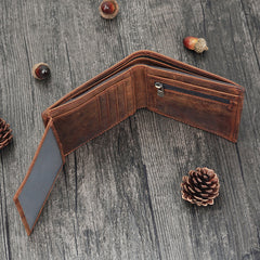 Handmade Leather Mens Cool Slim Leather Wallet Card Wallet Holders Men Small Wallets Trifold for Men
