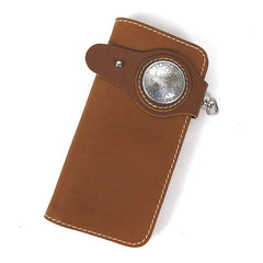 [On Sale] Handmade Mens Long Biker Wallet with Chain Cool Leather Biker Chain Wallet - iwalletsmen