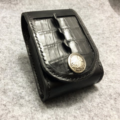Cool Indian Black Leather Mens Cigarette Case Cigarette Holder Belt Pouch with Belt Loop for Men - iwalletsmen