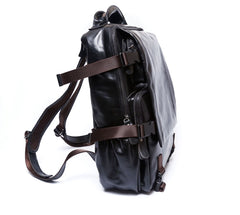 Genuine Leather Mens Cool Backpack Sling Bag Large Black Travel Bag Hiking Bag for men