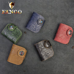 Handmade Leather Floral Mens Cool Biker Wallet Leather Wallet Men billfold Wallets Bifold for Men