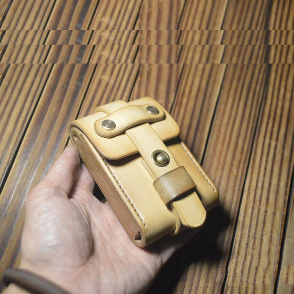 Leather Beige Mens Cigarette Case Cigarette Holder Belt Pouch with Belt Loop for Men - iwalletsmen