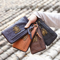 Handmade Mens Cool Long Leather Chain Wallet Cards Biker Trucker Wristlet Wallet - iwalletsmen
