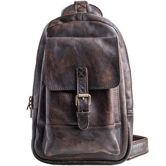 Genuine Leather Mens Cool Chest Bag Sling Bag Crossbody Bag Travel Bag Hiking Bag for men