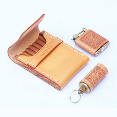 Handmade Wooden Leather Mens Cigarette Case Cool Beige Custom Cigarette Holder for Men - iwalletsmen