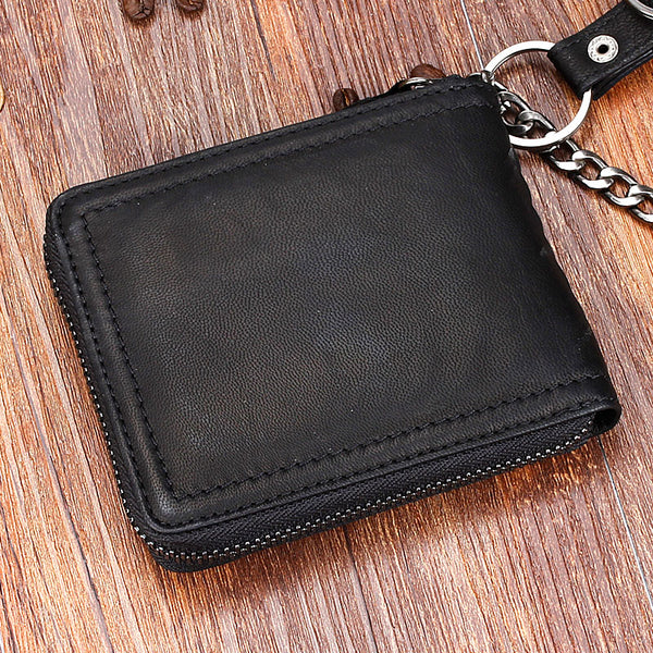 Handmade Leather Mens Chain Biker Wallet Cool Leather Wallet Bifold billfold Wallets - iwalletsmen