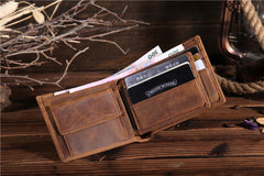 Handmade Leather Mens Cool Slim Leather Wallet Card Wallet Holders Men Small Wallets Bifold for Men