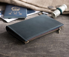 Handmade Leather Mens Travel Wallet Passport Leather Wallet billfold Long Wallets for Men